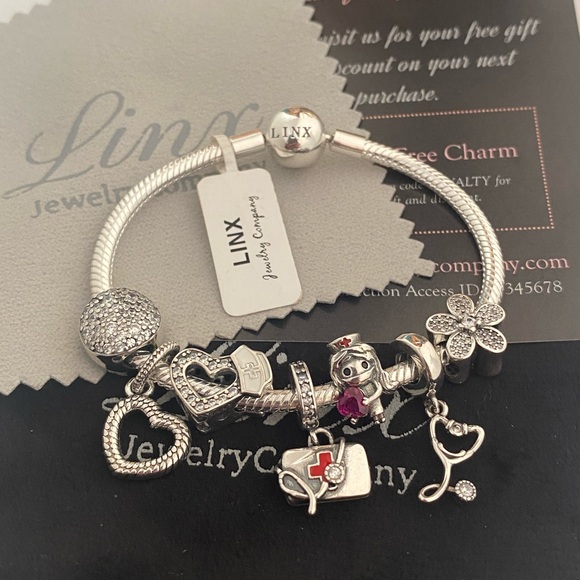 Linx Snake Chain Bracelet with Nurse Themed Charms 925 sterling silver